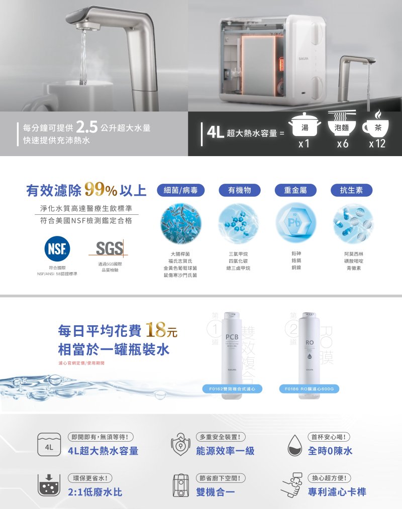 SAKURA櫻花 P0531|櫥下|雙溫觸控式飲水機|RO淨飲一體